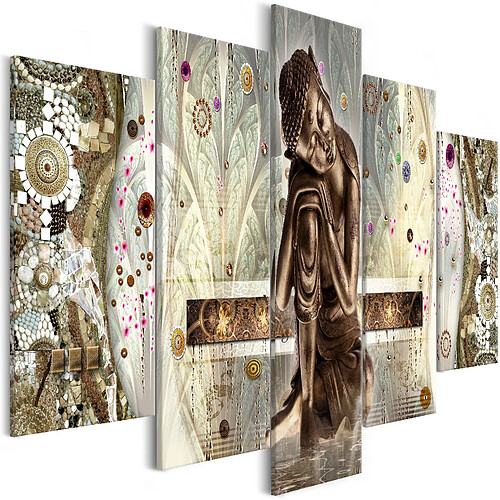 Decoshop26 Tableau toile de décoration murale impression premium en 5 parties sur châssis en bois motif Le rêve de Bouddha 200x100cm 11_0017439