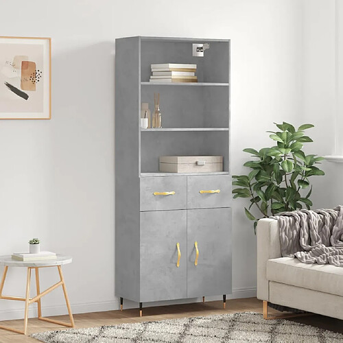 vidaXL Buffet haut Gris béton 69,5x34x180 cm Bois d'ingénierie