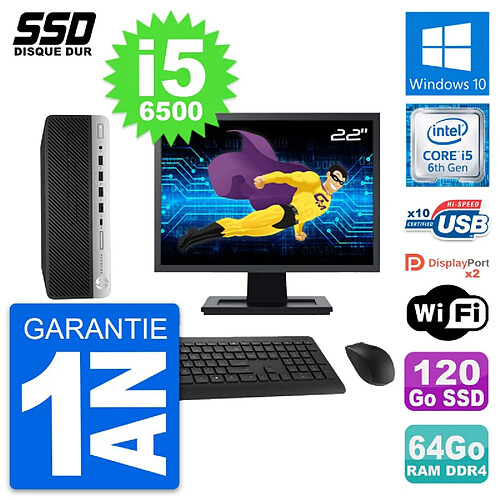 PC HP ProDesk 600 G3 SFF Ecran 22" i5-6500 RAM 64Go SSD 120Go Windows 10 Wifi · Occasion