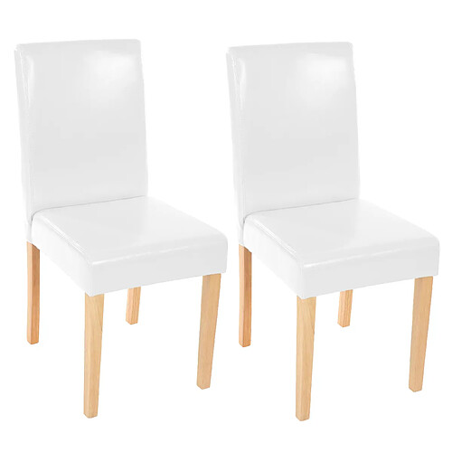 Mendler Lot de 2 chaises de séjour Littau ~ simili-cuir, blanc, pieds clairs