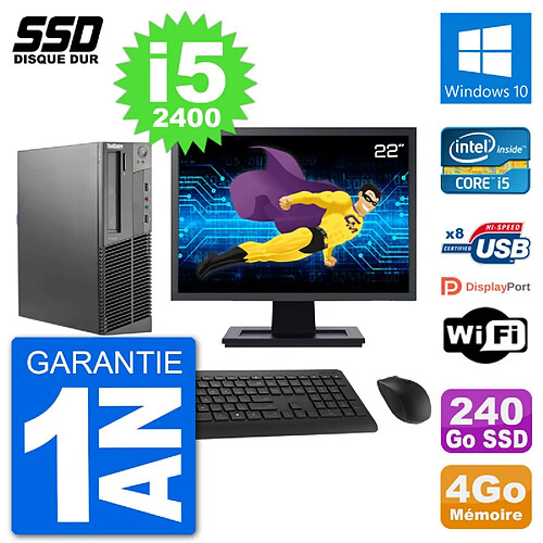 PC Lenovo M92p SFF Ecran 22" Intel i5-2400 RAM 4Go SSD 240Go Windows 10 Wifi · Occasion