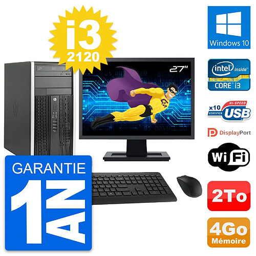 PC Tour HP Pro 6300 CMT Ecran 27" i3-2120 RAM 4Go Disque Dur 2To Windows 10 Wifi · Occasion