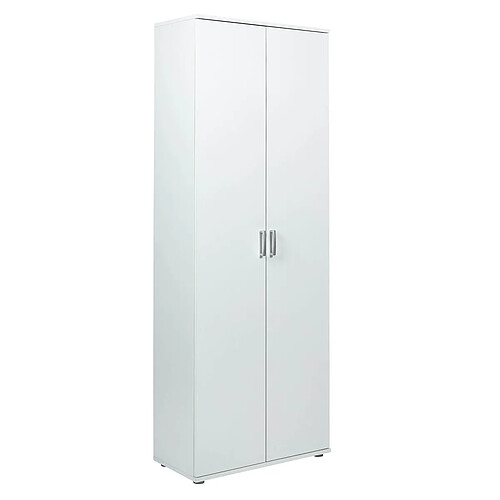 Pegane Armoire meuble de rangement 2 portes coloris blanc - Longueur 70 x Profondeur 34 x Hauteur 189 cm