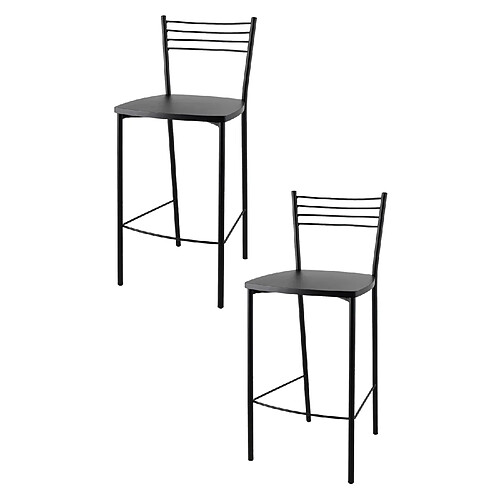 T M C S Tommychairs - Set 2 tabourets ELENA, structure en acier noir mat et assise en bois aniline noir