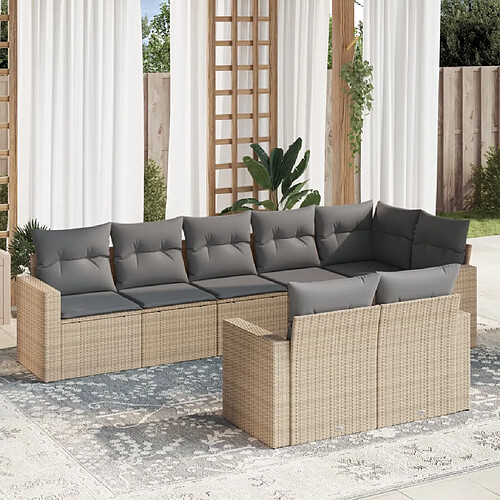 vidaXL Salon de jardin avec coussins 8 pcs beige résine tressée