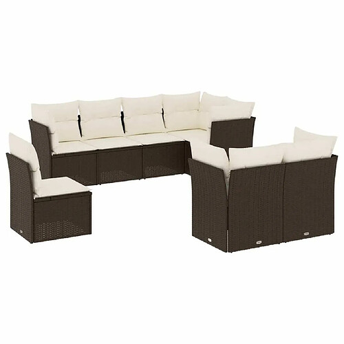 Maison Chic Ensemble Tables et chaises d'extérieur 8 pcs avec coussins,Salon de jardin marron résine tressée -GKD829772