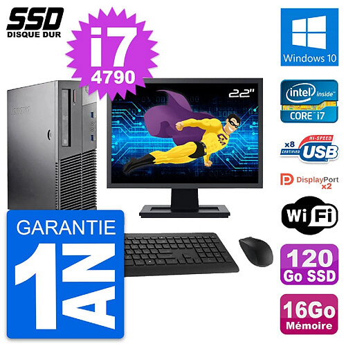 PC Lenovo M93p SFF Ecran 22" Intel i7-4790 RAM 16Go SSD 120Go Windows 10 Wifi · Occasion