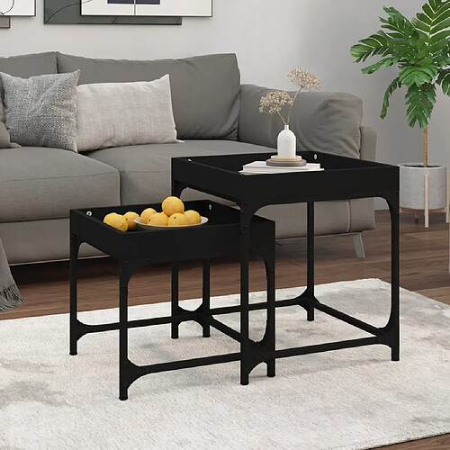 vidaXL Tables d'appoint 2 pcs Noir Bois d'ingénierie