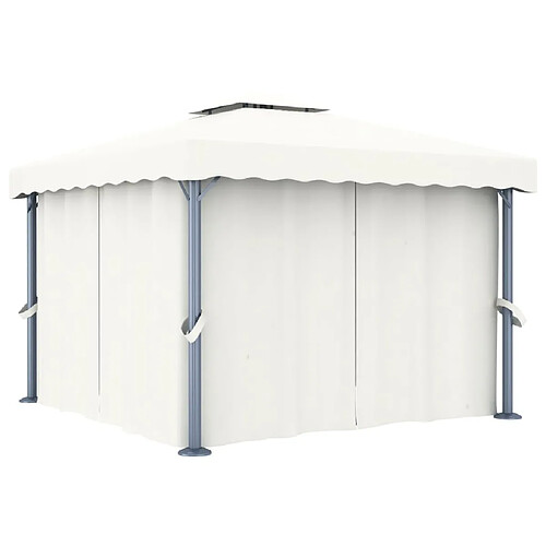 vidaXL Tonnelle avec rideau 3x3 m Blanc crème Aluminium