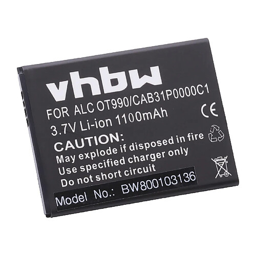 vhbw Li-Ion batterie 1100mAh (3.7V) pour portable téléphone Smartphone Alcatel One Touch Pop C2 Dual, OT 4032D comme CAB31P0000C1, BY71.