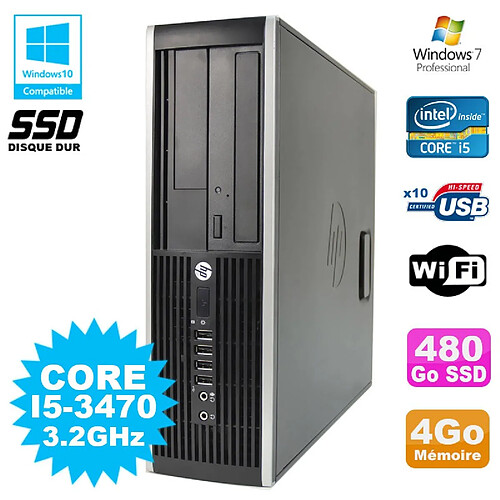 PC HP Elite 8300 SFF Core I5 3470 3.2GHz 4Go 480Go SSD Graveur USB3 Wifi W7 · Occasion