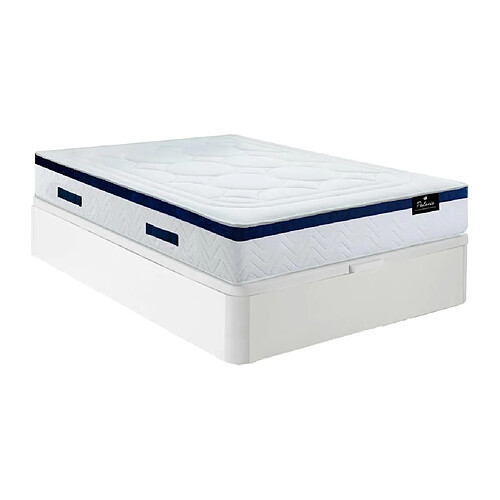 Vente-Unique Ensemble 140 x 200 cm sommier coffre blanc + matelas ressorts ensachés ép.30cm - MARQUIS de PALACIO