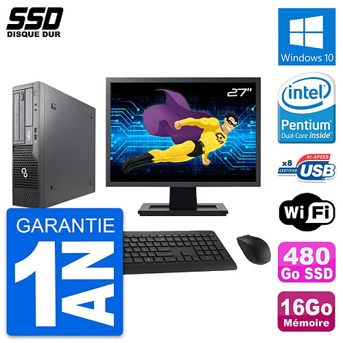 PC Fujitsu E500 E85+ DT Ecran 27" Intel G630 RAM 16Go SSD 480Go Windows 10 Wifi · Occasion