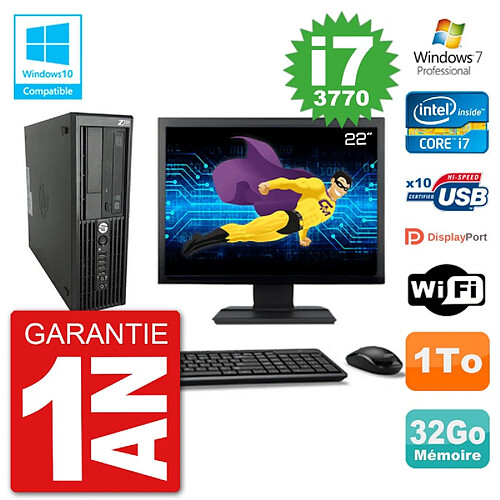 PC HP Z220 SFF Ecran 22" Core i7-3770 RAM 32Go Disque 1To Graveur DVD Wifi W7 · Occasion