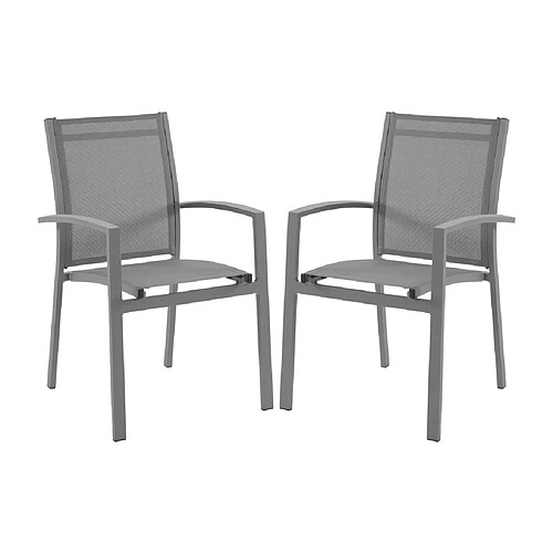 Vente-Unique Lot de 2 fauteuils de jardin empilables en aluminium et textilène - Gris anthracite - TELTO de MYLIA