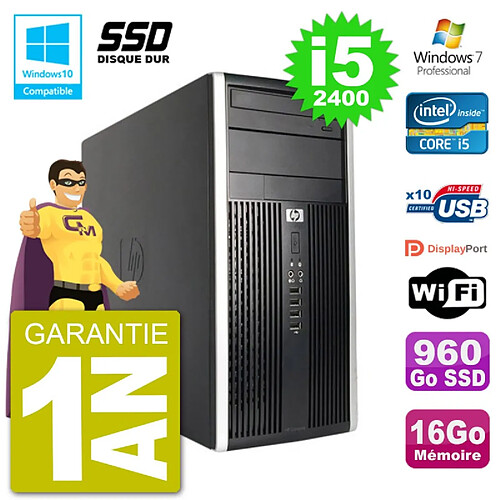 PC HP 6300 MT Intel Core i5-2400 RAM 16Go SSD 960Go Graveur DVD Wifi W7 · Occasion