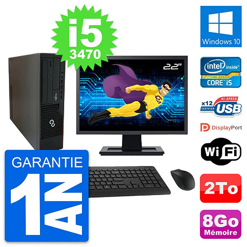 PC Fujitsu E910 DT Ecran 22" Intel i5-3470 RAM 8Go Disque 2To Windows 10 Wifi · Occasion