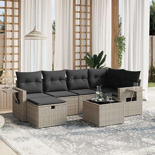 vidaXL Salon de jardin avec coussins 7 pcs gris résine tressée