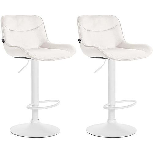 Non Lot de 2 tabourets de bar Vonore velours blanc