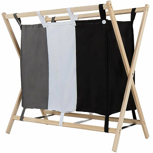 Helloshop26 Panier corbeille à linge lessive bois avec 3 compartiments 120 litres 3001006