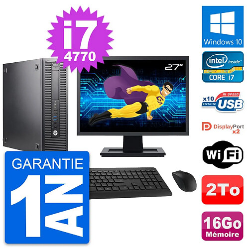 PC HP 600 G1 SFF Ecran 27" Intel i7-4770 RAM 16Go Disque Dur 2To Windows 10 Wifi · Occasion