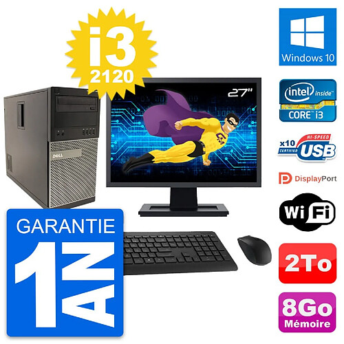 PC Tour Dell 790 MT Ecran 27" Intel i3-2120 RAM 8Go Disque 2To Windows 10 Wifi · Occasion