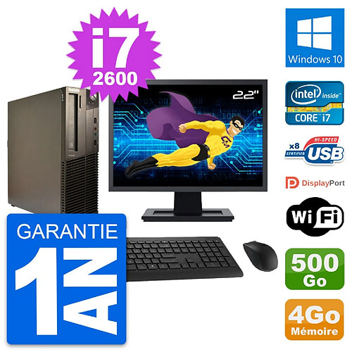 PC Lenovo M82 SFF Ecran 22" Intel i7-2600 RAM 4Go Disque 500Go Windows 10 Wifi · Occasion