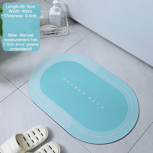 LUUCOZK Tapis de bain antidérapants absorbants à séchage rapide, tapis de décoration de salle de bain ovale bleu ciel-Boue de diatomées50x80cm