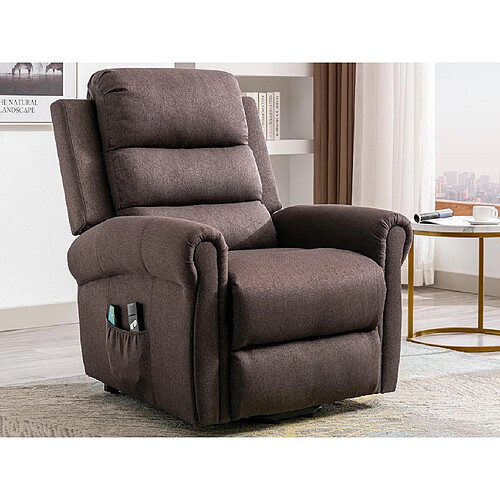 Vente-Unique Fauteuil massant en tissu avec releveur électrique - Marron - LOVARI