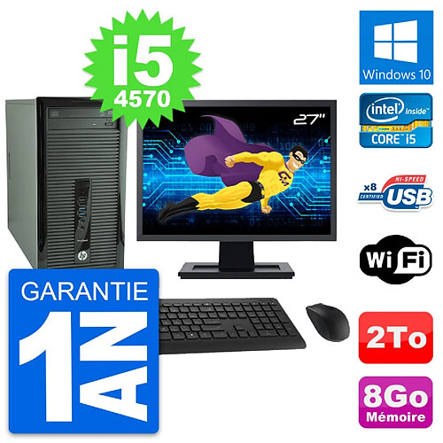 PC Tour HP 400 G1 Ecran 27" Intel i5-4570 RAM 8Go Disque Dur 2To Windows 10 Wifi · Occasion