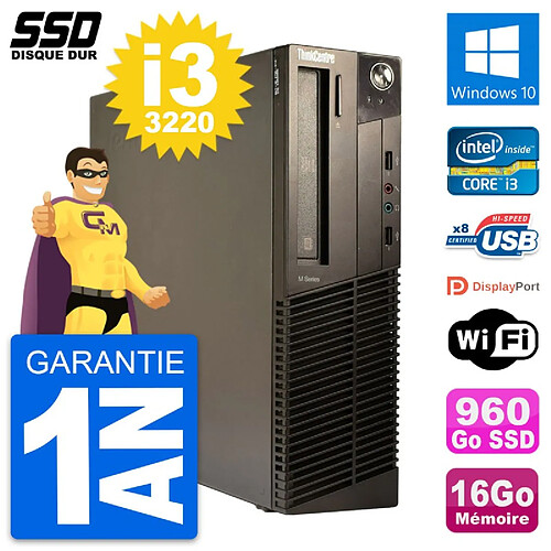 PC Lenovo ThinkCentre M82 SFF Intel i3-3220 RAM 16Go SSD 960Go Windows 10 Wifi · Occasion