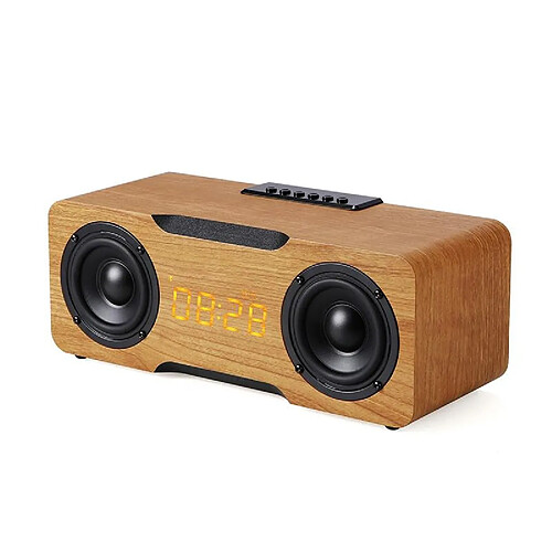 Yonis Enceinte Bluetooth Alarme Multifonction Bois Foncé 24W Son 3D