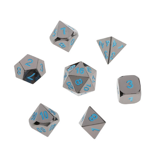 7 Pièces En Métal Polyédrique Pour Du0026D Pathfinder RPG Game Black Nickel Blue