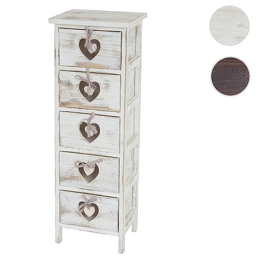 Mendler Commode / table d'appoint Forli / armoire, 5 tiroirs, 86x29x25cm, shabby, vintage ~ blanc