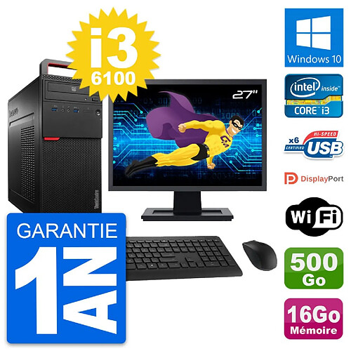 PC Tour Lenovo M700 Ecran 27" Core i3-6100 RAM 16Go Disque 500Go Windows 10 Wifi · Occasion