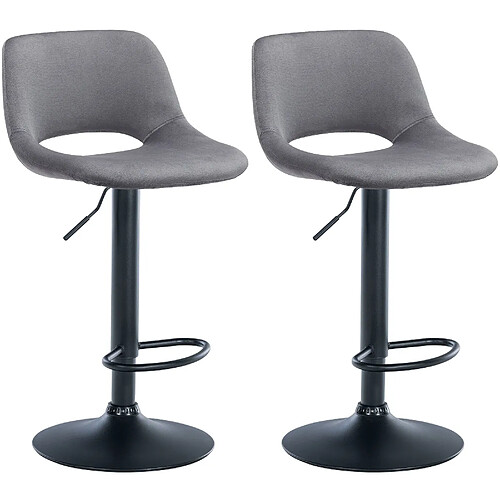 Decoshop26 Tabourets de bar chaises haute x2 avec repose-pieds en velours gris foncé piètement métallique noir 10_0004084