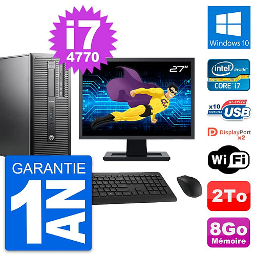 PC Tour HP ProDesk 600 G1 Ecran 27" i7-4770 RAM 8Go Disque 2To Windows 10 Wifi · Occasion