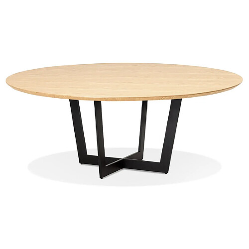 Alterego Table de salle à manger ronde 'LULU' en bois finition naturelle et métal noir - Ø140 cm