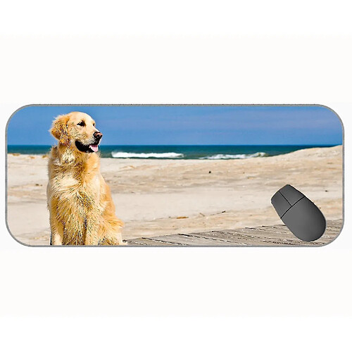 Universal (750x300x3) Tampon de souris de jeu avec bords cousus, Animal Golden Retriever Base de caoutchouc non glissant