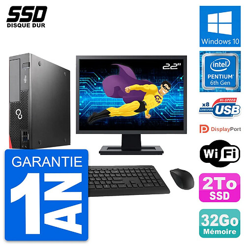 PC Fujitsu D556 DT Ecran 22" Intel G4400 RAM 32Go SSD 2To Windows 10 Wifi · Occasion