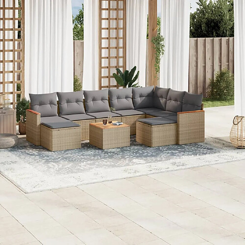 vidaXL Salon de jardin et coussins 10 pcs mélange beige résine tressée