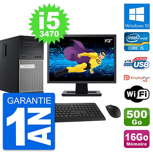 PC Tour Dell 9010 Ecran 19" Intel i5-3470 RAM 16Go Disque 500Go Windows 10 Wifi · Occasion