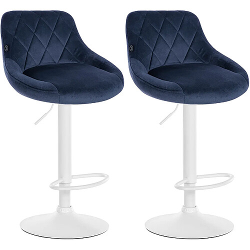 Decoshop26 Lot de 2 tabourets de bar siège pivotant sur 360° en tissu bleu et métal blanc 10_0004270