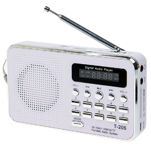 Universal Vente chaude T205 FM Radio Portable HiFi Haut-parleur Multimédia Numérique MP3 Musique Haut-parleur Blanc Camping Outdoor Sports | Radio(blanche)