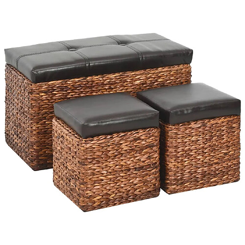 vidaXL Banc avec 2 poufs Jacinthe d'eau Marron et noir