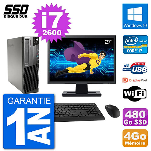 PC Lenovo M91p SFF Ecran 27" Intel i7-2600 RAM 4Go SSD 480Go Windows 10 Wifi · Occasion