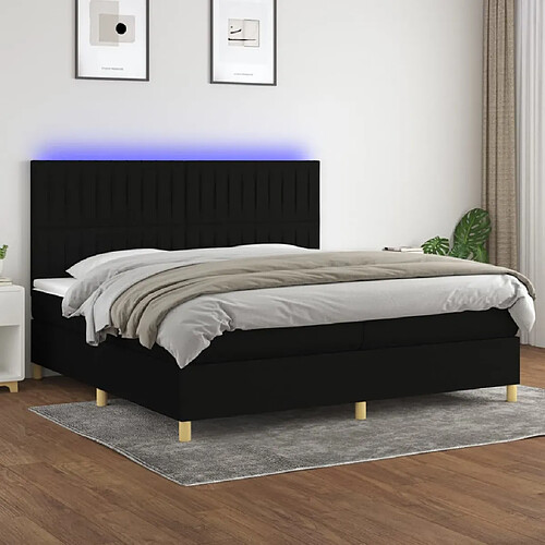 vidaXL Sommier à lattes de lit et matelas et LED Noir 200x200 cm Tissu