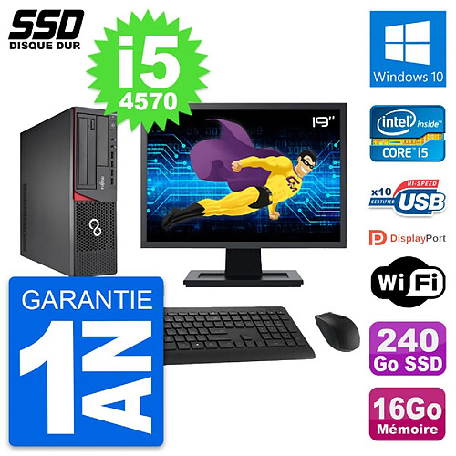 PC Fujitsu E720 E85+ DT Ecran 19" i5-4570 RAM 16Go SSD 240Go Windows 10 Wifi · Occasion