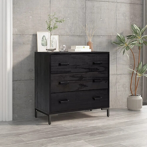 vidaXL Commode Noir 75x35x70 cm Bois de pin massif