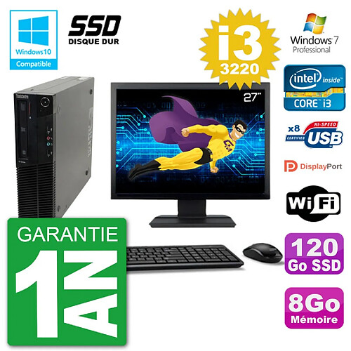 PC Lenovo M82 SFF Ecran 27" i3-3220 RAM 8Go SSD 120Go Graveur DVD Wifi W7 · Occasion